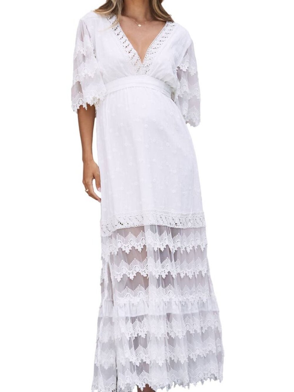Angel Maternity Lace Cotton Maternity Maxi Dress